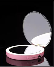 Load image into Gallery viewer, Rechargeable Compact Makeup Mirror with Light and Power Bank
